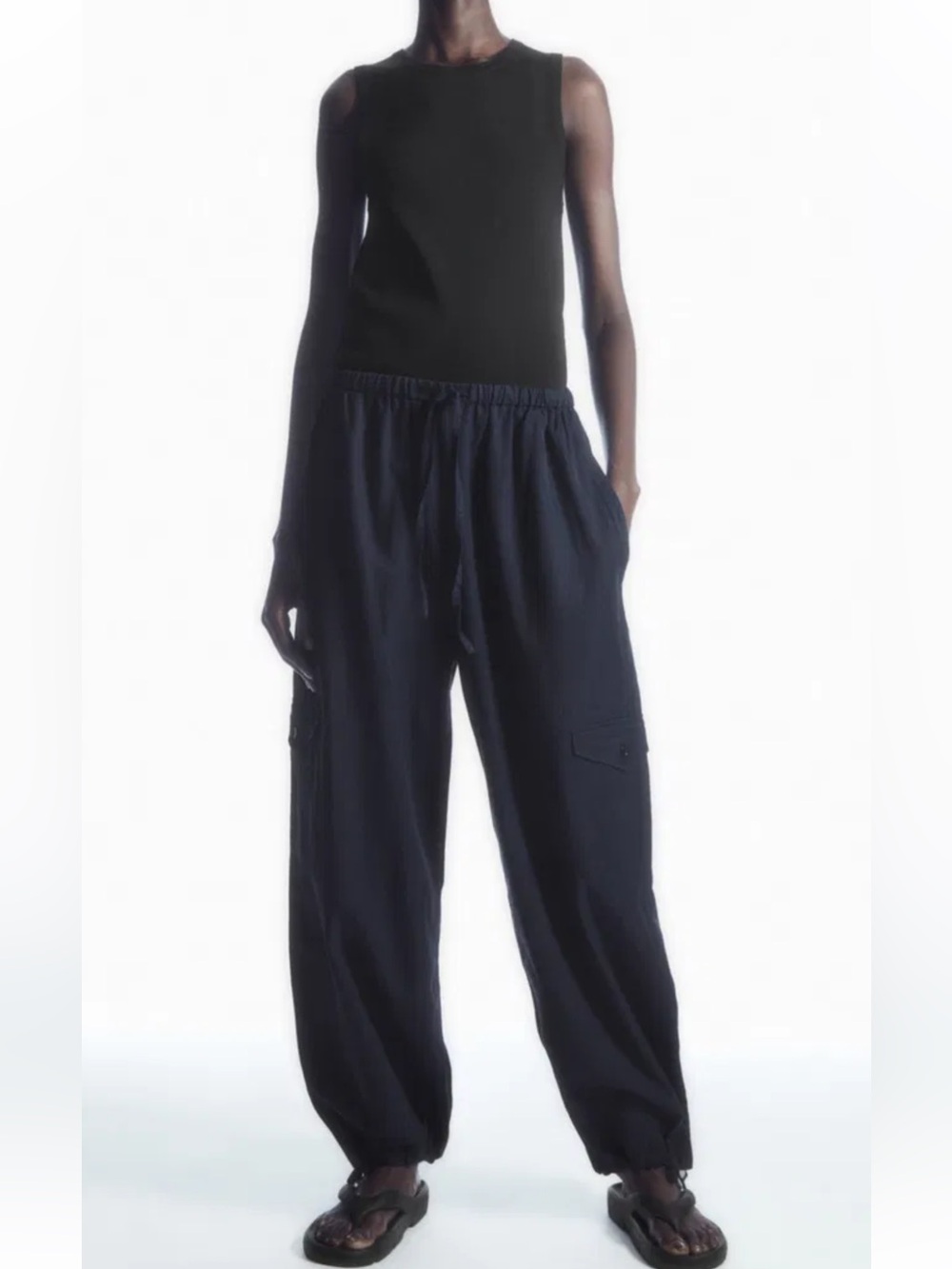 COS Lightweight Navy Drawstring Cargo Trousers